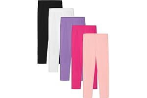 HIAHIF 5 Pack Girls Cotton Leggings Full Length Soft Comfortable Leggings Elastic Waistband Stretchy Footless Tights Pants