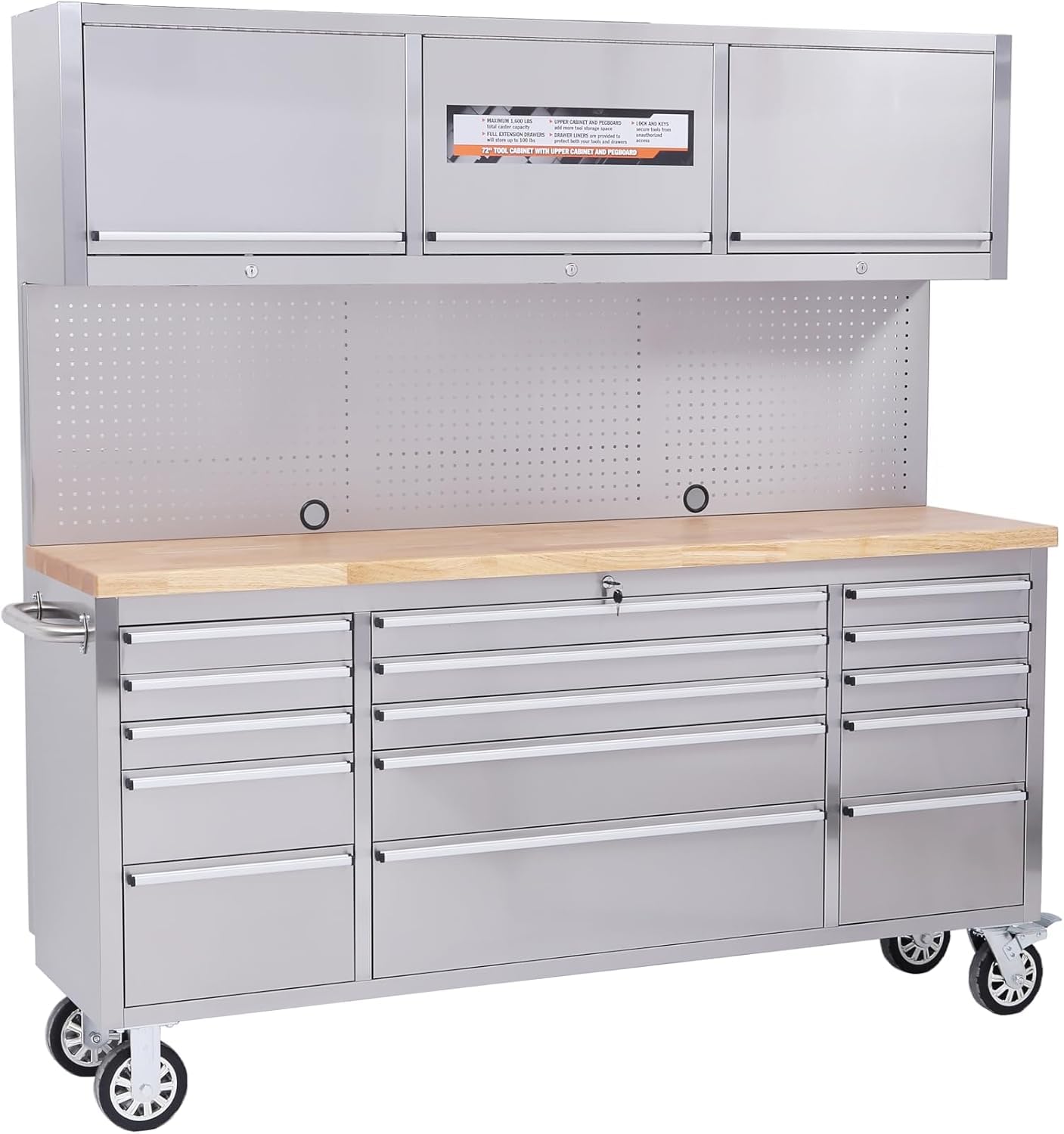 Photo 1 of *Minor Damaged*
72 in Tool Chest, Tool Box Mobile 15 Drawers Storage Rolling Cabinet with Wheels Lock Key Locking System Drawer Liners for Garage Warehouse Repair Shop