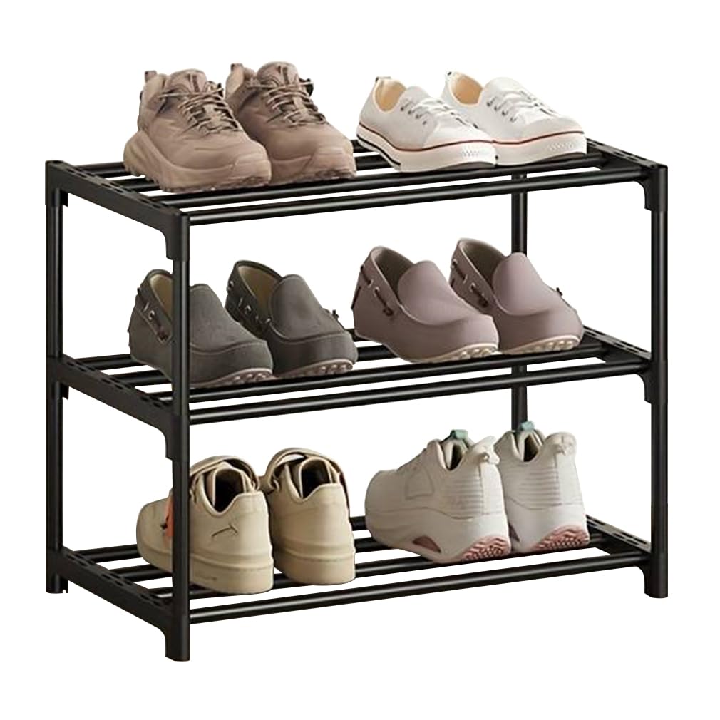 XIANGLV 3-Tier Shoe Rack, Slim Shoe Rack Storage, Anti-Rust Coating, Suitable For Dormitory, Rental House, Balcony, Stackable Narrow Shoe Shelf (Black, 3 Tier)