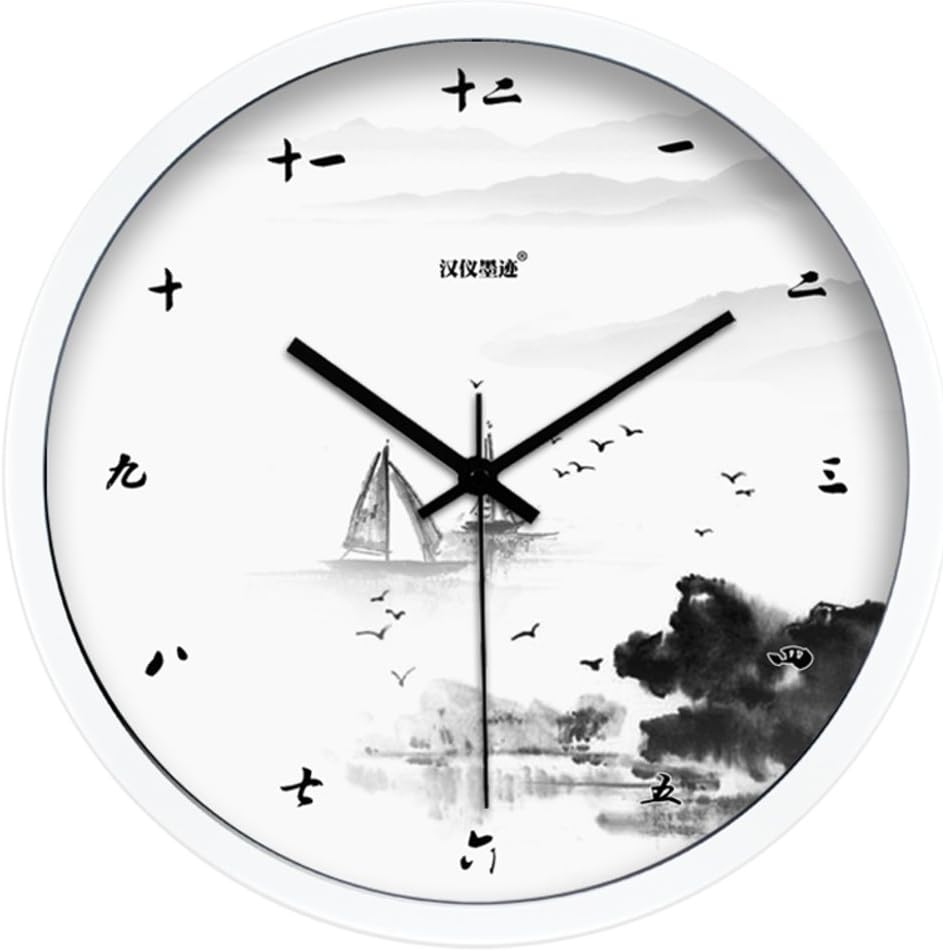 Wall clock Large decoration,Chinese style Simplicity Creative New chinese decorative painting and ink Scenery Clock-A 16inch