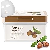 SKINFOOD Acorn Pore Peptide Daily Sheet Mask, Korean 5-Minute Quick Skincare Hack, Pore Tightening & Elasticity, Skin Texture Improvement Face Mask for Sagging Skin Bulk Pack (30EA)