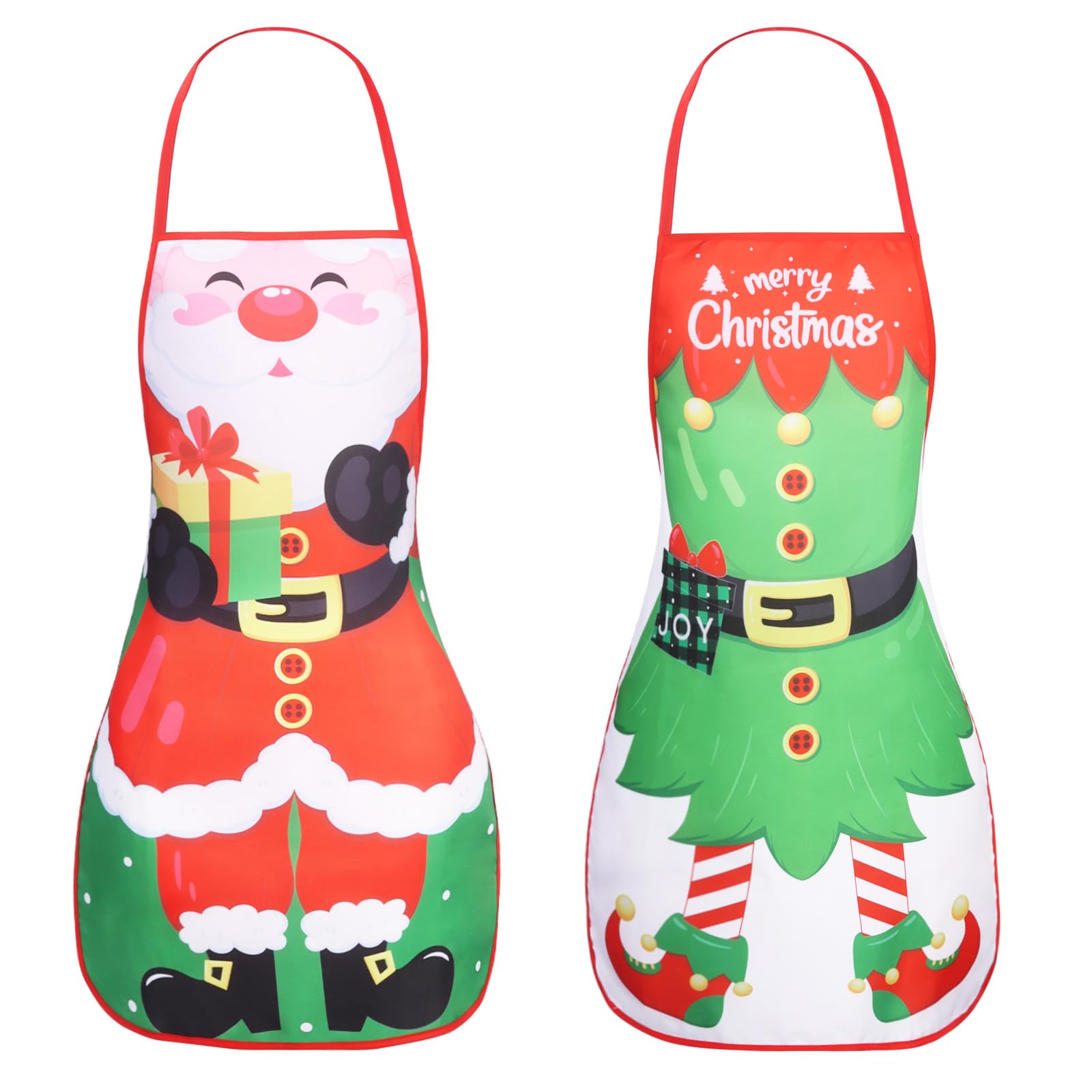 Lollanda Santa Claus Apron, 2PCS Christmas Kitchen Aprons for Men and Women, Green Santa Print Chef Apron