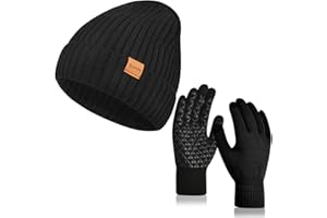 LCZTN Winter Beanie Hat and Touchscreen Gloves Set for Men and Women,Beanie Gloves Set with Warm Knit Fleece Lined