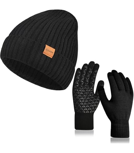 Women Winter Knit Warm Hat Beanie Gloves Set Pom Fleece  display picture 2