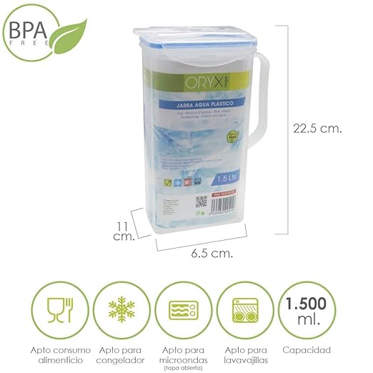 Oryx 5025040 Jarra Plastico Cuadrada 1.500 ml. 22.5x15x8 (alt) cm ...