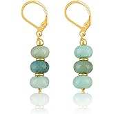 Gemsymphony Gemstone Rondelle Beads Earrings – Leverback Hook, Hypoallergenic Gold Plated – Handmade Dangle Earrings for Women – Lightweight Boho Jewelry – Elegant Gift