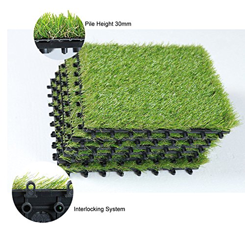Interlocking Artificial Grass Tiles 9 Pack Turf Rug Lawn Carpet