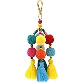 Colorful Boho Pom Bag Charm Tassel Keychains, Handmade Car Key Chain Key Ring Pendant for Purse, Handbag Bag Decor