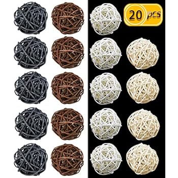UPlama 20PCS 2 Inch Wicker Rattan Balls Decorative Themed Party,Decorative Orbs Vase Fillers For Craft,Wedding Decoration,Baby Shower,Aromatherapy Accessories,Christmas Tree(Black Brown Natural White)