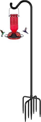 FEED GARDEN 76'' Bird Feeder Pole, Heavy Duty Shepherds Hooks for Outdoor with 7-Prong Base, Adjustable Shepherds Hook for Hummingbird Feeder, Lanterns, Plants, Wedding Decor (1 Pack)