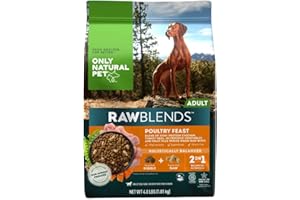 Only Natural Pet Raw Blends Grain-Free Dog Food, High Protein All-Natural Whole Ingredients & 100% Raw Meat Bites, Poultry Feast, Low Phosphorus, Dehydrated Mix for Large Breed & Picky Eaters, 4 lb
