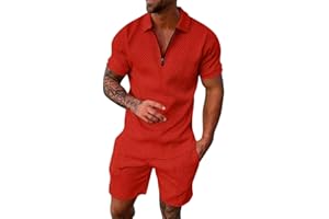 Men Sweatsuits Sets 2 Piece Outfits 1/4 Zip Golf Polo Shirt Short Sets Summer Casual Tracksuits Short Sleeve and Shorts Set