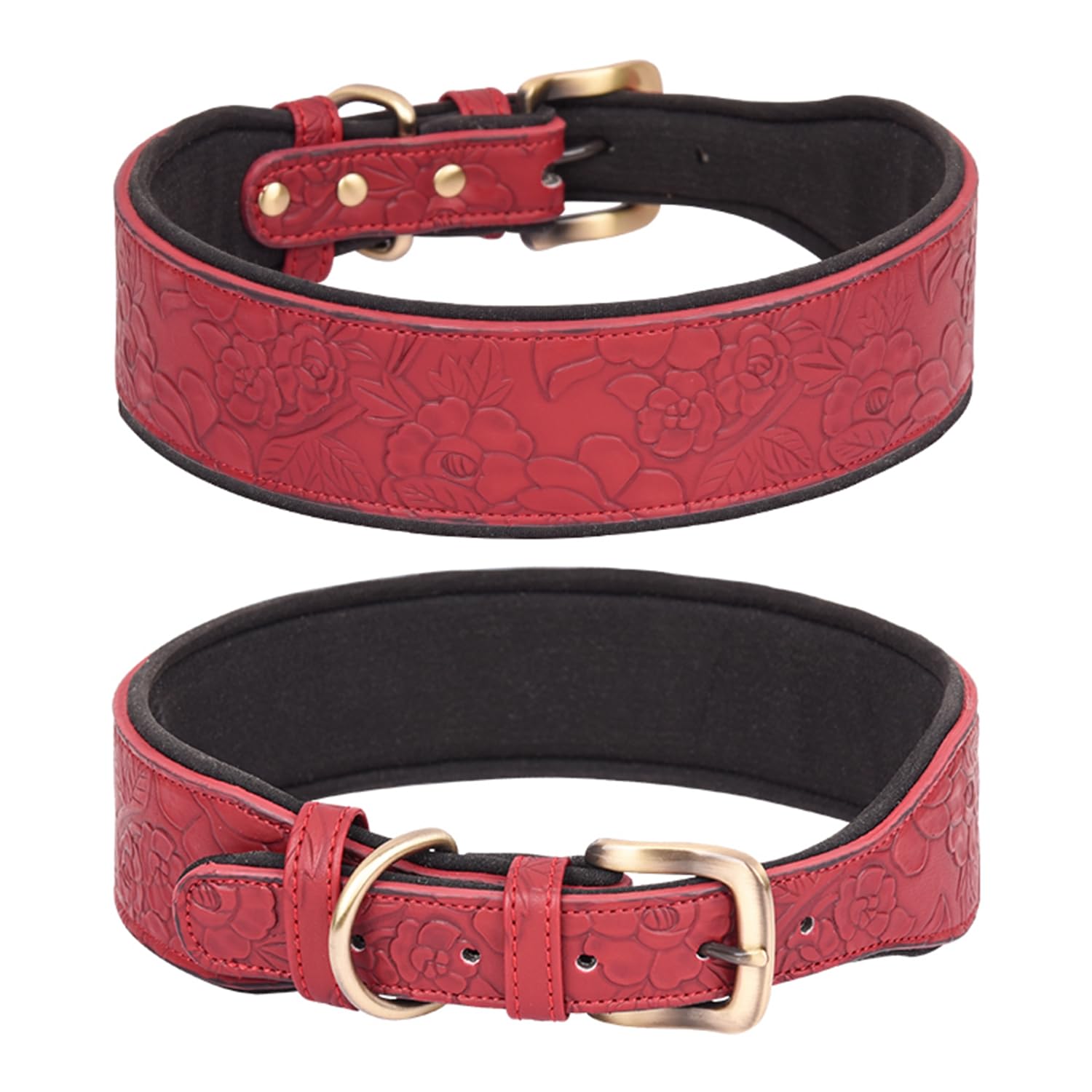 haoyueer Leather Dog Collar, for Large Dogs, Medium Dogs & Small Dogs, PU Leather Collar for Dogs, Embossed print Leather Dog Collars (M, Red)