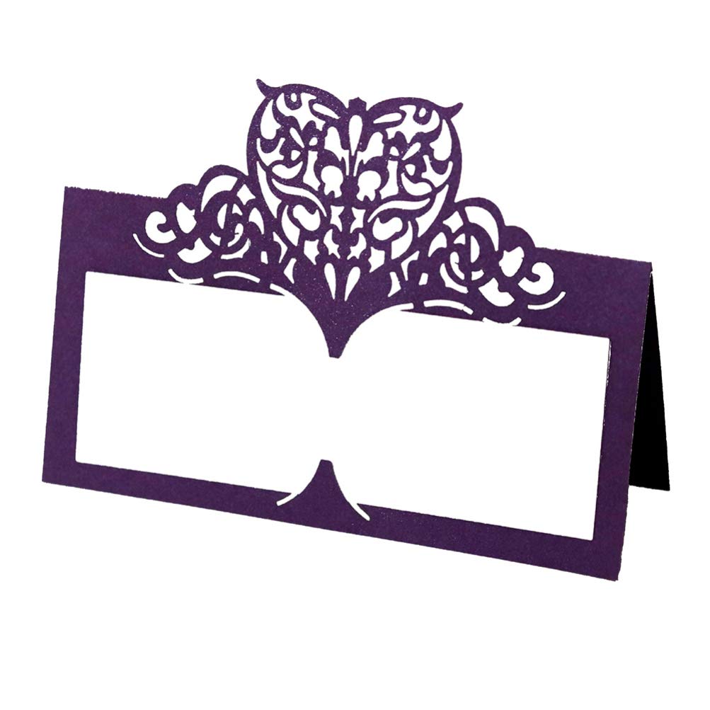 Cabilock Purple Love Hollowed Out Table Place Cards Vintage Style Paper Name Cards for Wedding Party Banquet and Dinner Decoration