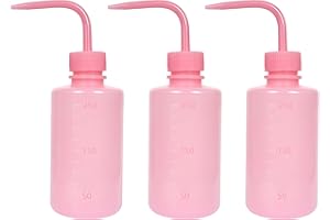 KIGITIK 3 Pcs 250ml Plastic Squeeze Wash Bottle, Narrow Mouth squirt bottle, Safety Rinse Watering Tools, for Tattoo, Lab, eyelash, Plant Irrigation (Pink, 8oz)