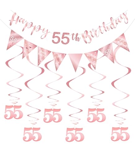 Happy 55th Birthday Banner Pre-Strung - Black And Red Glitter Garland No Assembly Required