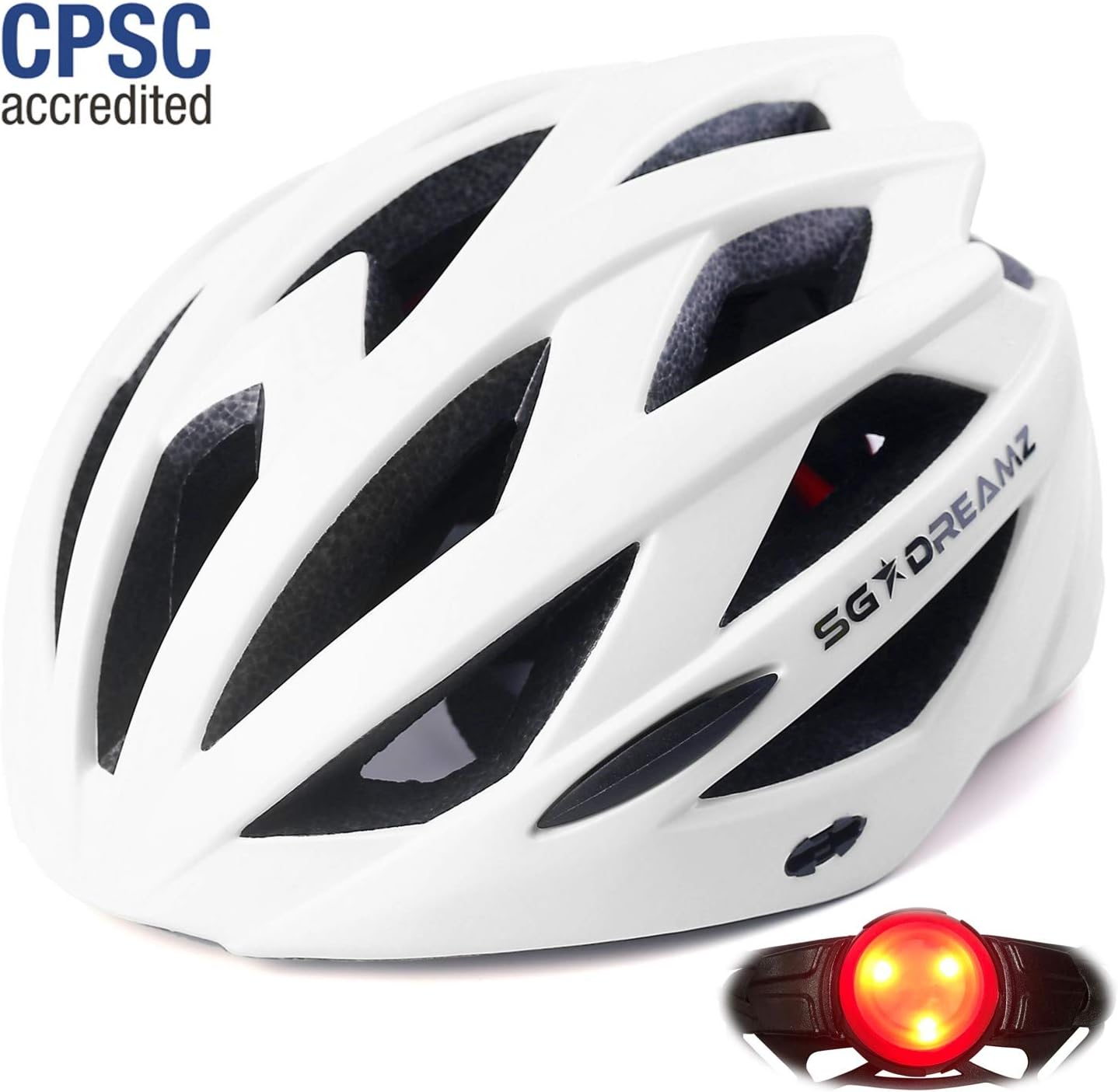 Adult Helmet with LED Light and Detachable Visor - Bicycle Cycling Mountain Bike Helmet for Men and Women - Adjustable Dial for Head Size 21.6" to 24" (M to L) - CPSC Certified