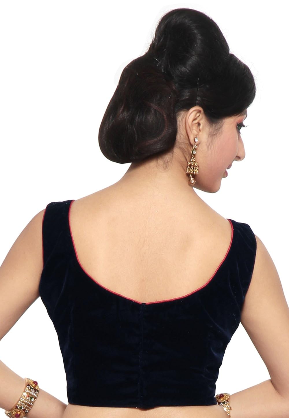 utsav fashion velvet blouse in navy blue and red