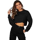 Kyerivs Casual Crop Sweatshirt for Women Crewneck Cropped Shirts Workout Long Sleeve Crop Tops