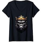 Womens Silverback Gorilla King V-Neck T-Shirt