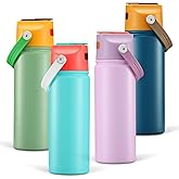 4 PACK 18 OZ Water Bottle for Kids, Stainless Steel Double Insulated Sports Water Bottle, Leak Proof Straw Cup for School, Gifts, Travel, BPA Free (Mixed Color)