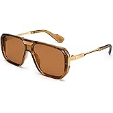 Square Aviaor Sunglasses for Men Fashion Trendy Gold Metal Frame Punk Retro Cool Shades