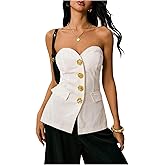 SweatyRocks Women's Button Front Denim Tube Top Sleeveless Work Business Casual Vest Tops