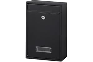 Kasten Wall Mounted Vertical Mailbox with Key Lock, Medium Capacity Hanging Secure Postbox for Outside, 12.6 x 8.5 x 3.4 Inch, Black Matt