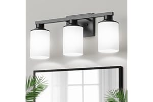 DORESshop 20 Inch Bathroom Light Fixtures, 3-Light Black Bathroom Lighting Fixtures Over Mirror with Milk Glass Shade,Modern Vanity Lights for Bathroom Bedroom, ETL Listed