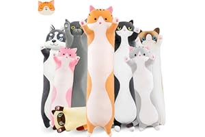 NXNYNZ Long Cat Plush Pillow, 27.6in Cute Cat Plushie Stuffed Animals Body Pillow, Yellow Kawaii Kitten Soft Plushie Doll Toy Birthday Gift for Kids Girlfriend