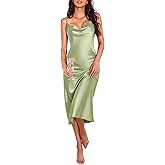 Ekouaer Women's Silk Nightgown Satin Sleeveless Comfy Bridal Pajama Dress 2023 Summer Party Cocktail Pencil Dresses Light Green
