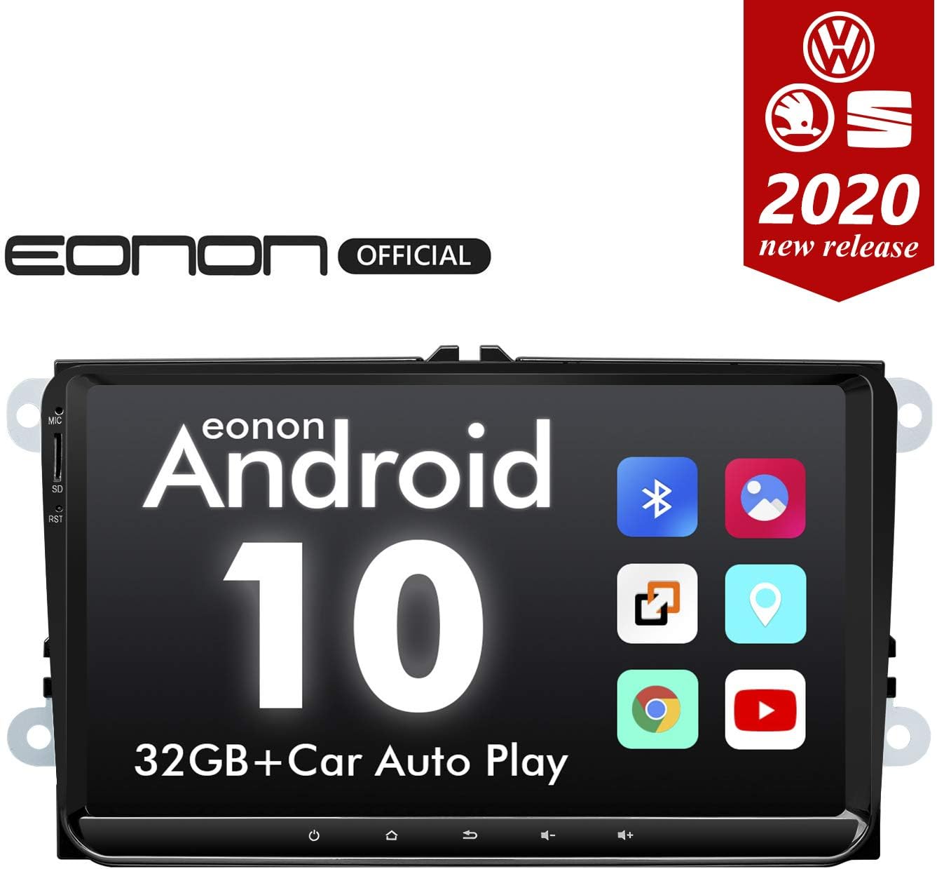 2020 Newest Double Din Car Setreo Eonon Android 10 Car Radio 32GB ROM for Volkswagen/SEAT/Skoda Compatible with Fender System Support Apple Carplay/Android Auto/WiFi/Fast Boot-9 Inch-GA9453B