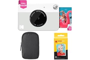 KODAK Printomatic Full-Color Instant Print Camera Starter Bundle + Carrying Case + Zink 20pk Photo Paper - Colorful Photos On 2x3 Sticky-Back Paper - Fun Gift for Birthday Christmas Holiday - Grey