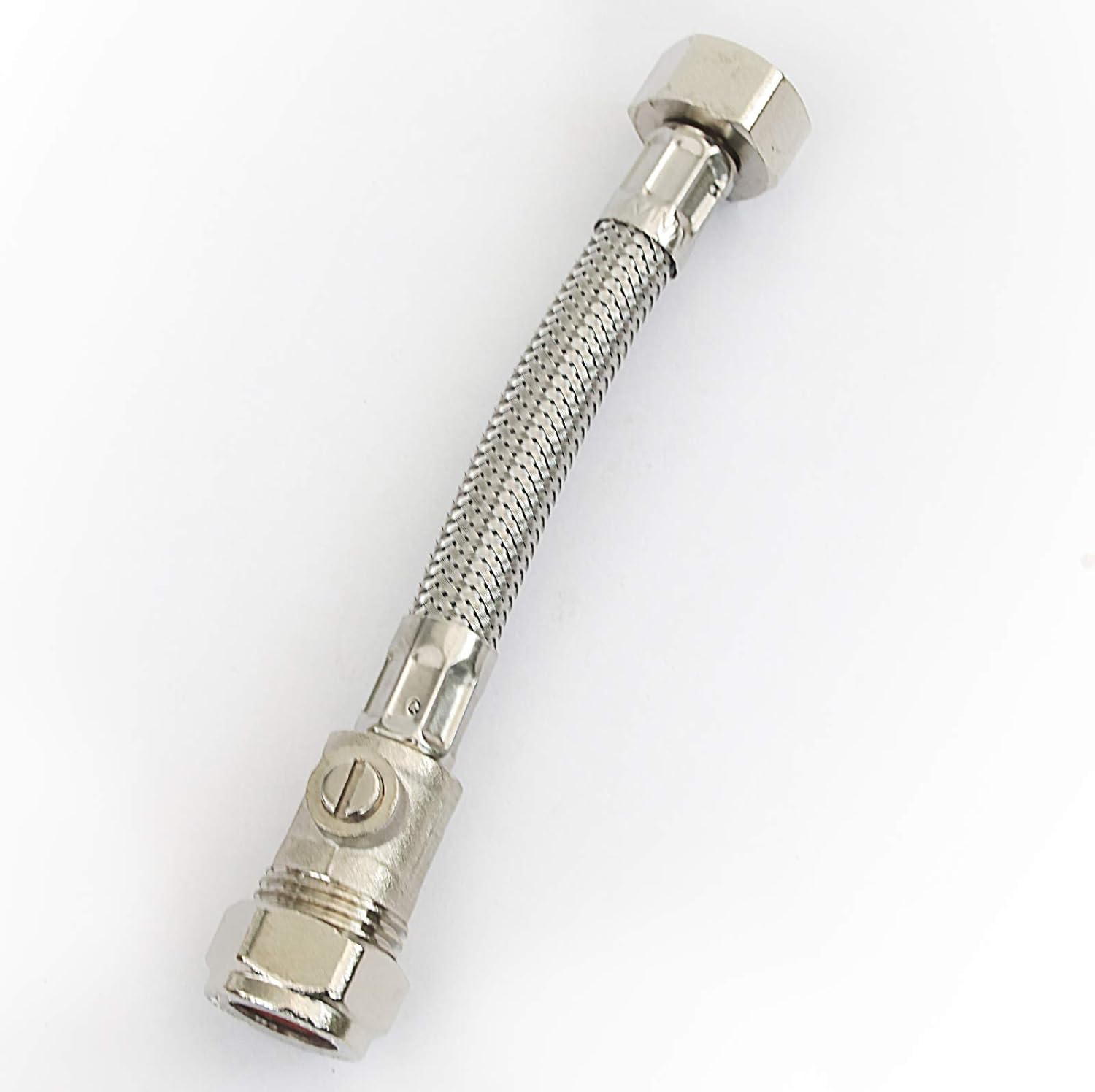 15mm x 1/2 BSP Short Flexible Braided Tap & Inlet Valve Connector With Isolator 150mm by 15mm x 1/2 BSP Short Flexible Braided Tap & Inlet Valve Connector With Isolator 150mm by