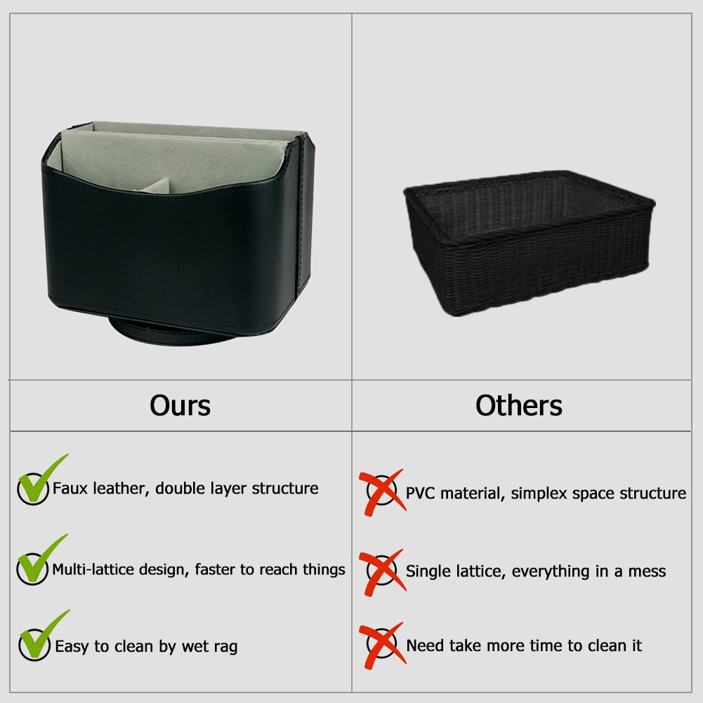 Nuheby Remote Control Organizer Media Faux Leather Spinning Caddy Holder 360 Degree Rotating Desk Storage - Black