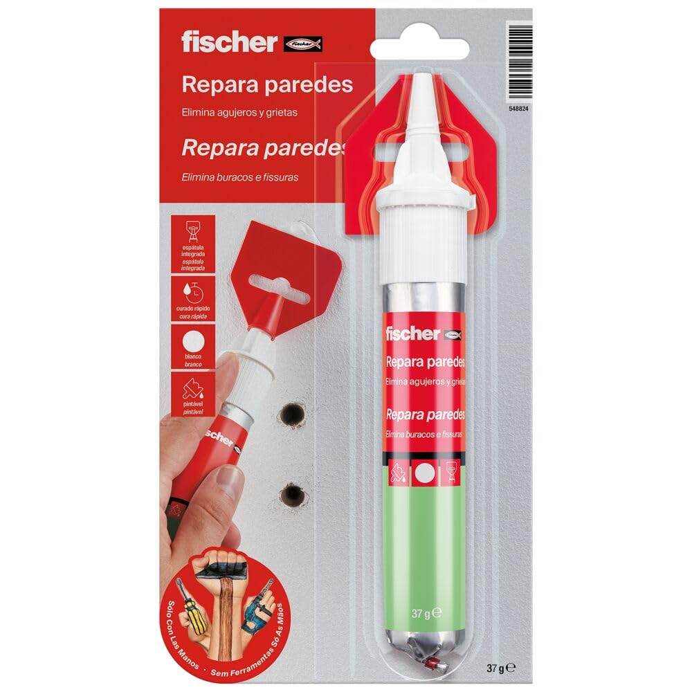 fischer 1 x Sclm Blister Pack of 70 ml for Covering Wall Holes and Dents, in Various Materials, White with Spatula Included for Easy Application