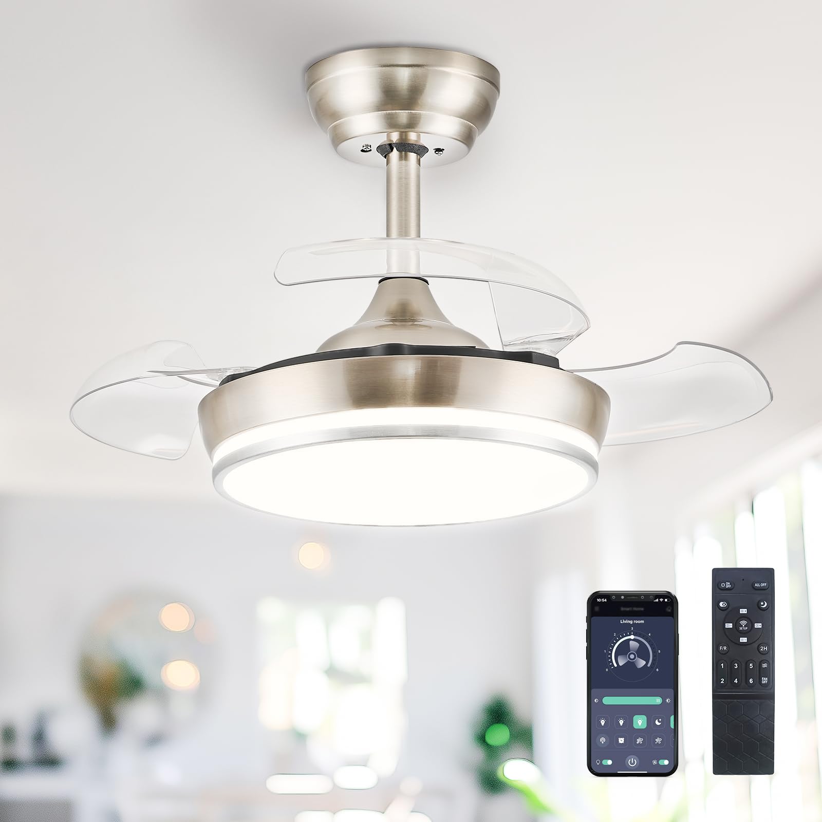 Photo 1 of (minor damage) STERREN 30" Retractable Ceiling Fans with Lights, Dimmable LED Ceiling Fan Remote Control, Modern Small Fan Light
