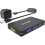 Powered USB Hub, BYEASY Aluminum USB 3.0 Hub 4 Ports with Power Adapter and 1 BC 1.2 Charging Port, Ultra Slim USB Splitter f