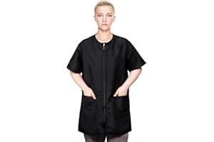 Pumtus Waterproof Pet Grooming Workwear, Short Sleeves Dog Groomer Smock, Anti Static Baber Uniform with Full Zipper & Pocket