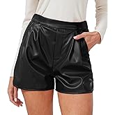 Neecan Faux Leather Shorts for Women High Waisted Wide Leg Pleated Casual Dressy with Pockets