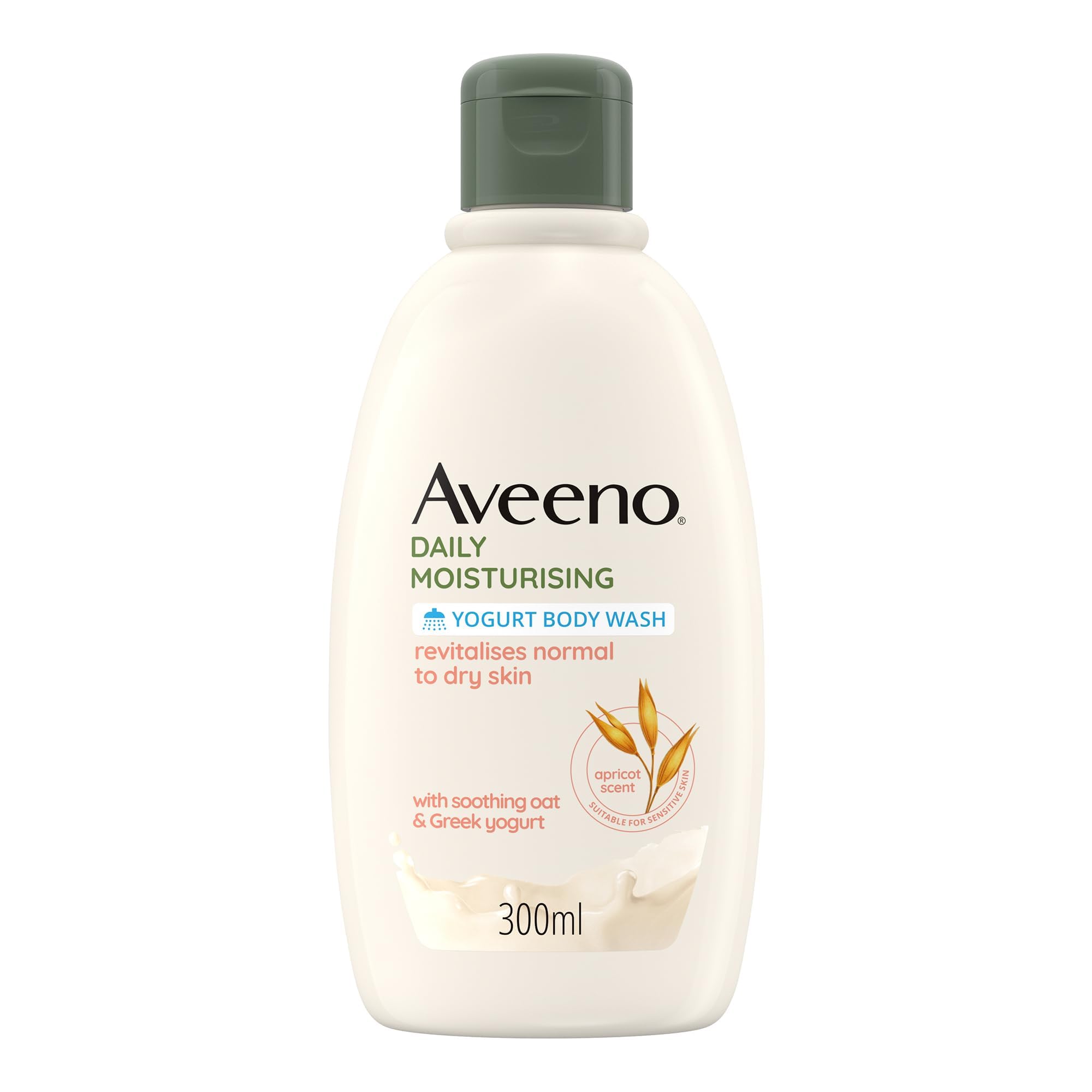 Aveeno Daily Moisturising Yoghurt Shower Bath, Moisturising Shower Gel without Soap, Shower Foam with Apricot and Honey Fragrance, Shower Bath for Sensitive Skin with Oats and Greek Yogurt