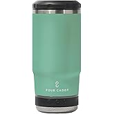 Pour Caddy Chill and Brew Bluetooth Speaker Cup, Insulated Can and Bottle Holder for Hot or Cold Drinks, Double Wall Stainless Steel Drinkware, Fits 12 oz Cans or 14 oz Liquid, Seafoam