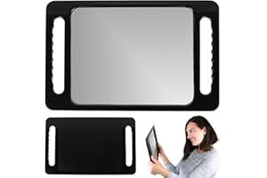 SALON SUPPLY CO Large Hand Mirror with Double Handle - Rectangular Hand Held Mirror with Handle - Hair Salon Equipment Hairstylist and Barber Accessories (Black)