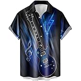 Ecosunny Music Shirts for Men Hawaiian Bowling Printed Short Sleeve Casual Button Down Shirts