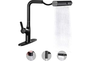 MINGOR-STYLE Waterfall Kitchen Faucet with Pull Down Sprayer Matte Black Kitchen Sink Faucet with Sprayer - 3 Modes Modern Kitchen Faucets Single Hole Sink Faucets Stainless Steel Faucet for Kitchen Sink