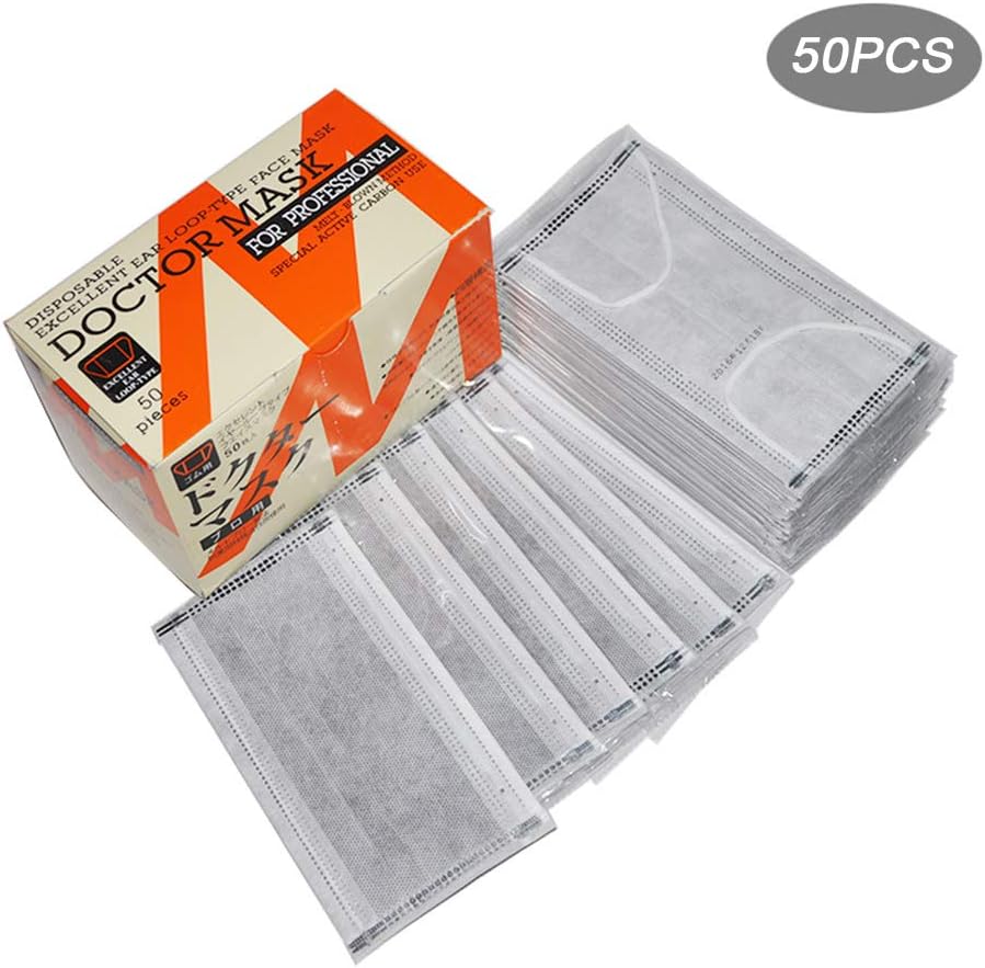Disposable Anti Viral Flu Mask, 4 Layer Face Masks Activated Carbon Surgical Face Mask with Earloop, 50 Pack Individual Package (Gray)