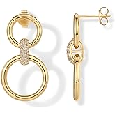 PAVOI 14K Gold Plated Chunky Triple Hoop Stud Earrings for Women | Cubic Zirconia Chunky Studs | CZ Drop Dangle Earrings