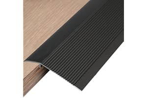 Hrokz 4 inch Floor Transition Strip Threshold Ramp Aluminum, 36'' Thresholds Reducer for Doorways Wheelchair Tile Wood Floors, Extra Wide Metal Black Entry Door Edge Trim Flute