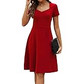 BARASA Women's Wear to Work Dresses Elegant Sweetheart Neck Short Sleeve Party A-Line Knee Length Dress D163