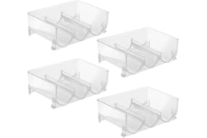 InterDesign Stackable Wine Storage Rack for Refrigerator, Kitchen Countertops - Set of 4, Holds 3 Bottles, Clear